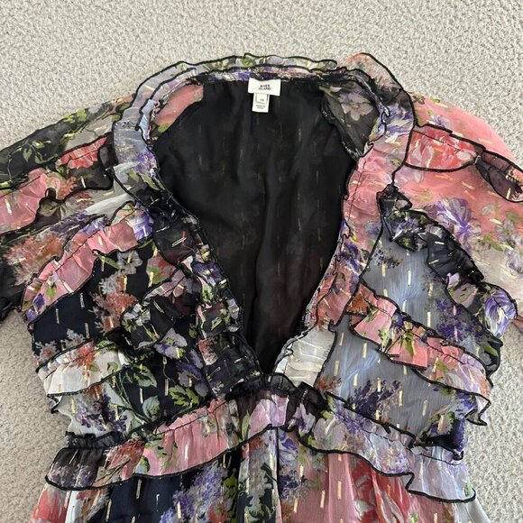 River island Paisley Ruffle Tiered Gold Metallic Accent Deep V - Picture 16 of 16